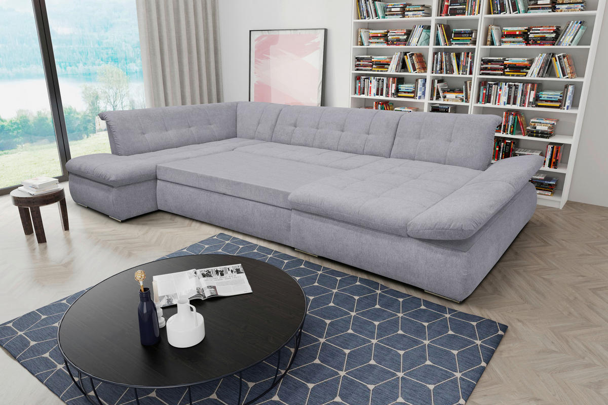 WOHNLANDSCHAFT in Mikrofaser Grau  - Chromfarben/Grau, KONVENTIONELL, Textil/Metall (216/353/172cm) - MID.YOU