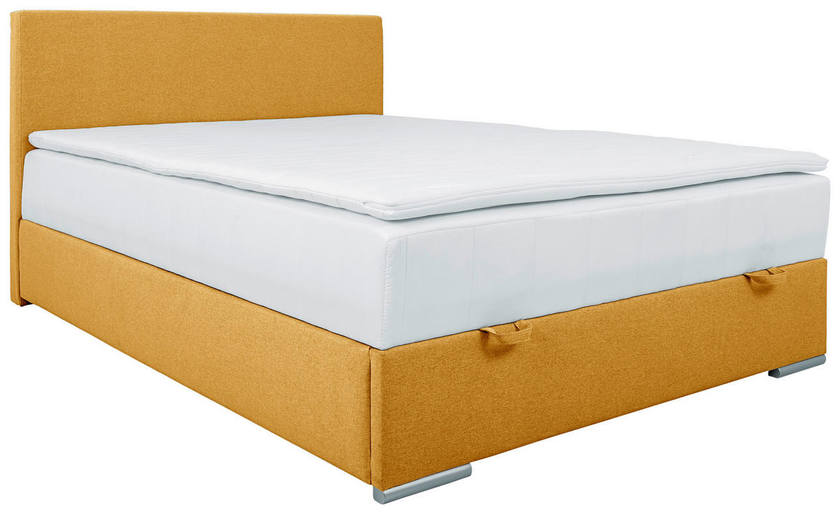 BOXBETT 90/200 cm  in Currygelb  - Chromfarben/Currygelb, KONVENTIONELL, Kunststoff/Textil (90/200cm) - Carryhome