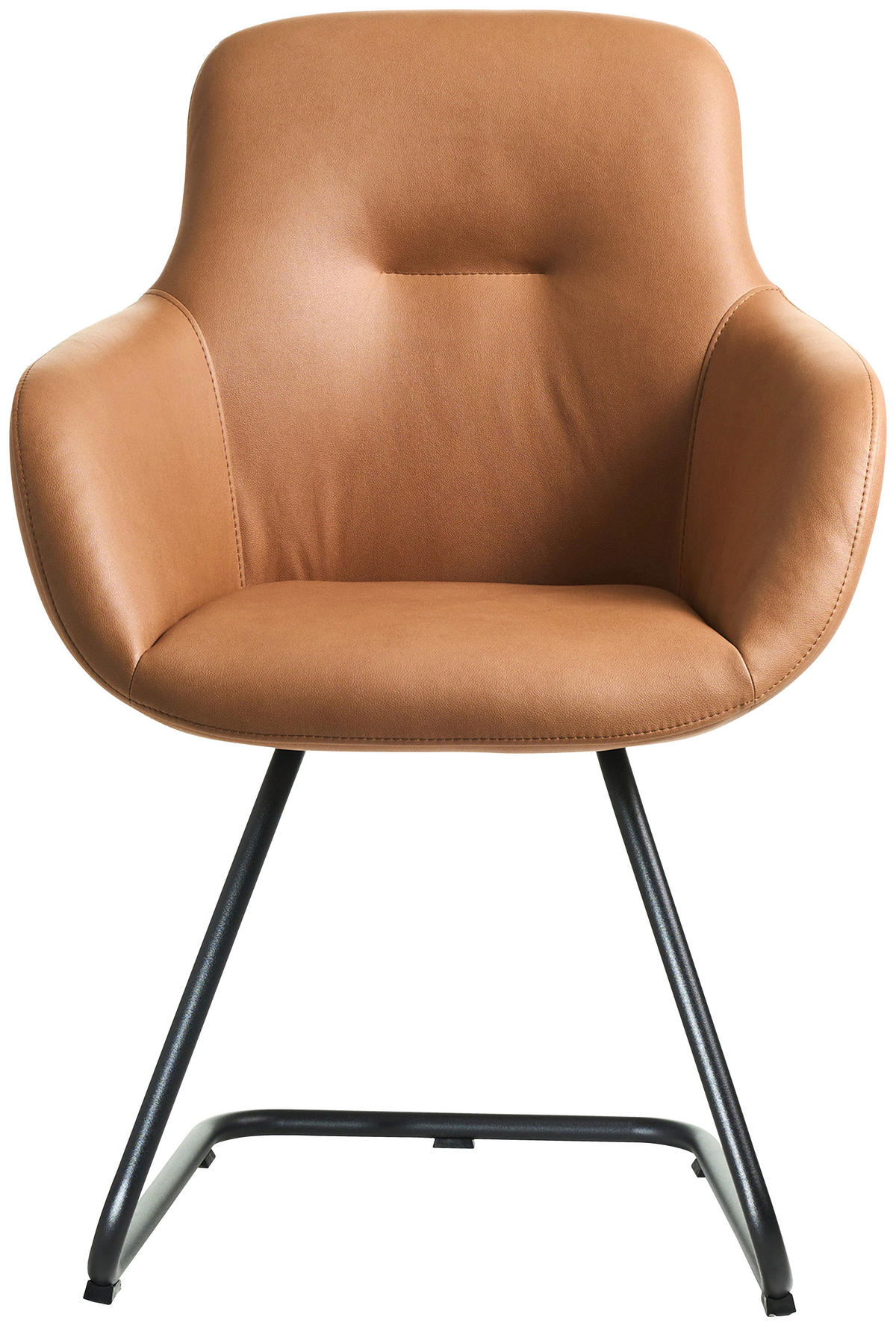ARMLEHNSTUHL  in Edelstahl Lederlook (vegan)  - Cognac/Schwarz, Basics, Textil/Metall (62/89/61cm) - Celina Home