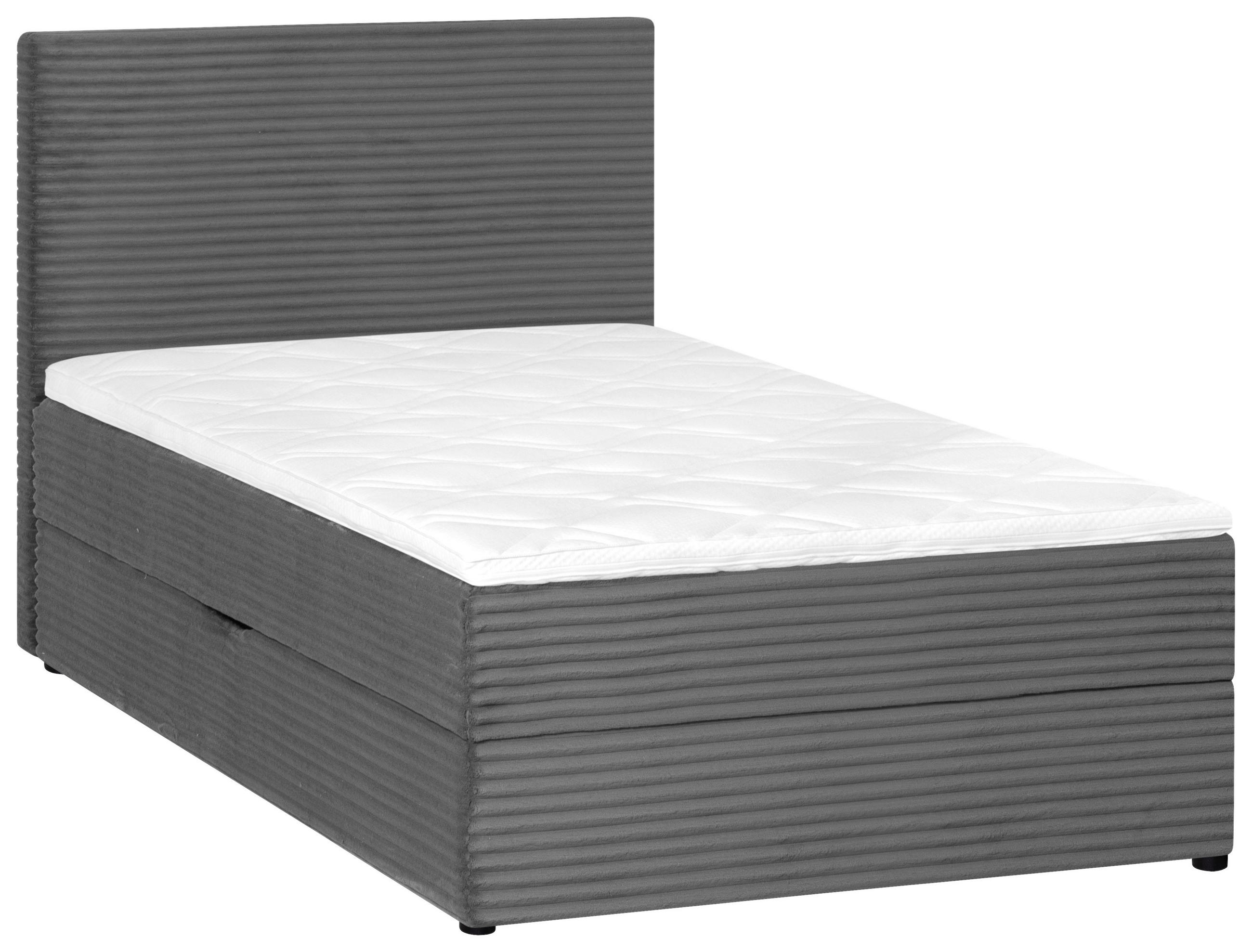 BOXBETT 120/200 cm,  in Grau, Matratze, Bettkasten, Topper, H3 = fest  - Schwarz/Grau, Trend, Kunststoff/Textil (120/200cm) - Boxxx