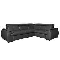 ECKSOFA Schwarz Echtleder  - Wengefarben/Schwarz, Design, Leder/Holz (265/193cm) - Livetastic