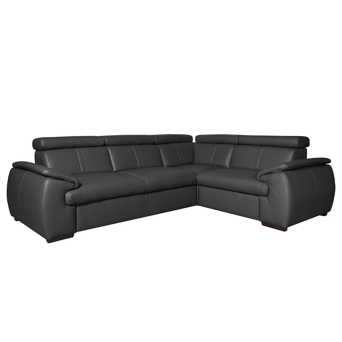 ECKSOFA Schwarz Echtleder  - Wengefarben/Schwarz, Design, Leder/Holz (265/193cm) - Livetastic