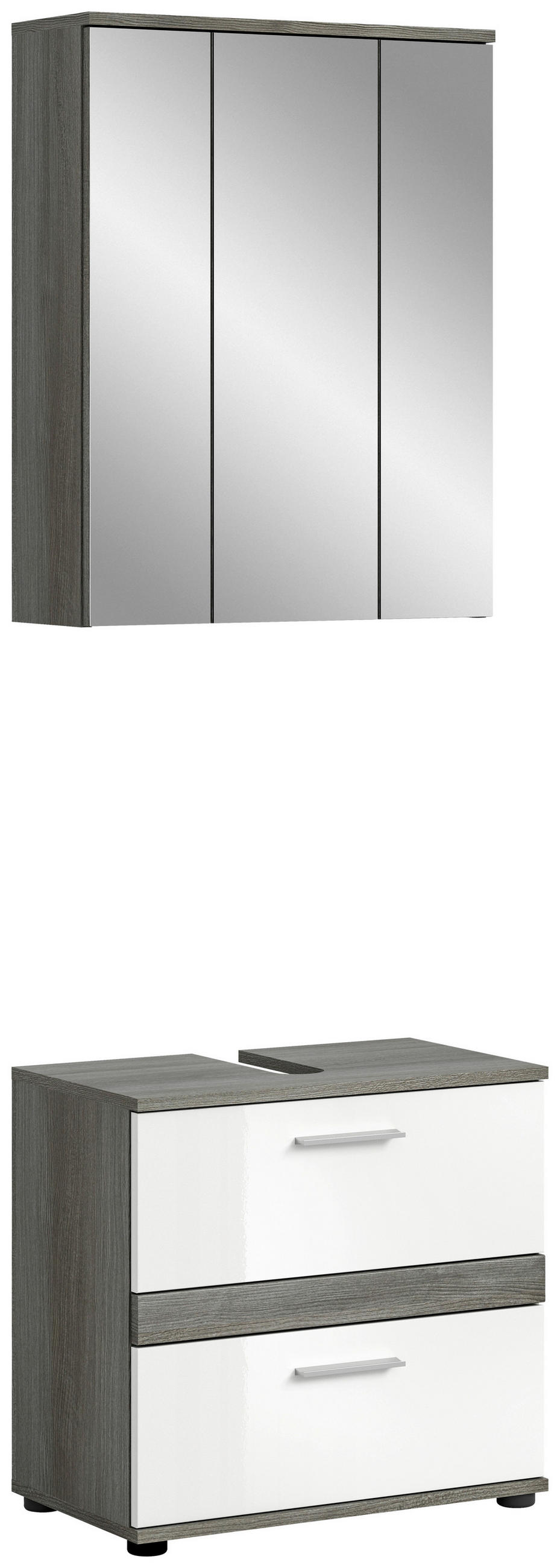 BADEZIMMER 2-teilig in 60 cm - Weiß Hochglanz/Silberfarben, MODERN, Glas/Holzwerkstoff (60cm) - MID.YOU