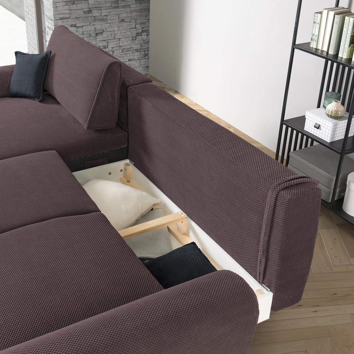 HÖRNSOFFA i vävt tyg brun  - brun/svart, Design, metall/textil (170/272cm) - Livetastic