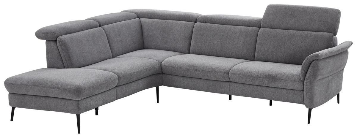 ECKSOFA in Struktur Grau  - Schwarz/Grau, Modern, Textil/Metall (235/275cm) - Cantus