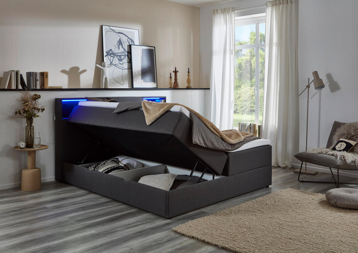BOXSPRINGBETT 180/200 cm  in Anthrazit  - Anthrazit/Schwarz, Design, Holz/Textil (180/200cm) - Xora