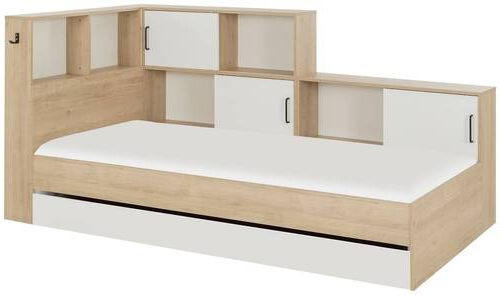 PAT CU SPAȚIU DE DEPOZITARE 90/200 cm  in culoare natur, alb   - alb/culoare natur, Modern, material pe bază de lemn (90/200cm) - MID.YOU
