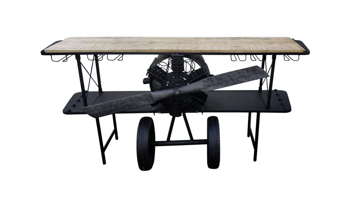 BAR in Naturfarben, Schwarz  - Schwarz/Naturfarben, Trend, Holz/Metall (190/60/93cm)