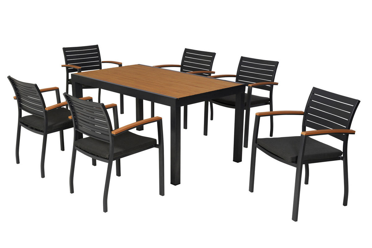 GARTENTISCHGRUPPE Aluminium  - Graphitfarben/Naturfarben, KONVENTIONELL, Kunststoff/Textil - Gardenson