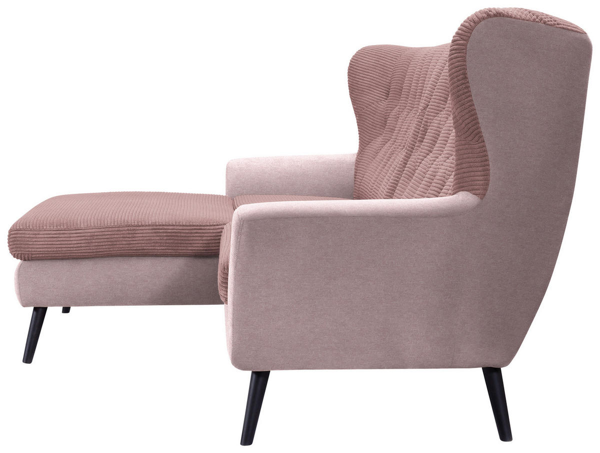 ECKSOFA Rosa Cord  - Schwarz/Rosa, Design, Holz/Textil (165/237cm) - Stylife