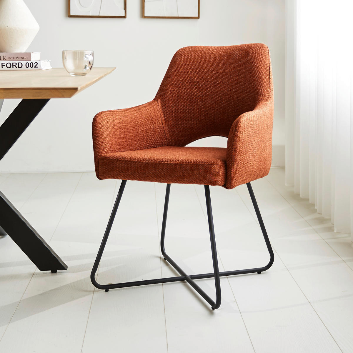 ŽIDLE S PODRUČKAMI, tkaná látka, oranžová - oranžová/černá, Moderní, kov/textil (60/88/63,5cm) - MID.YOU