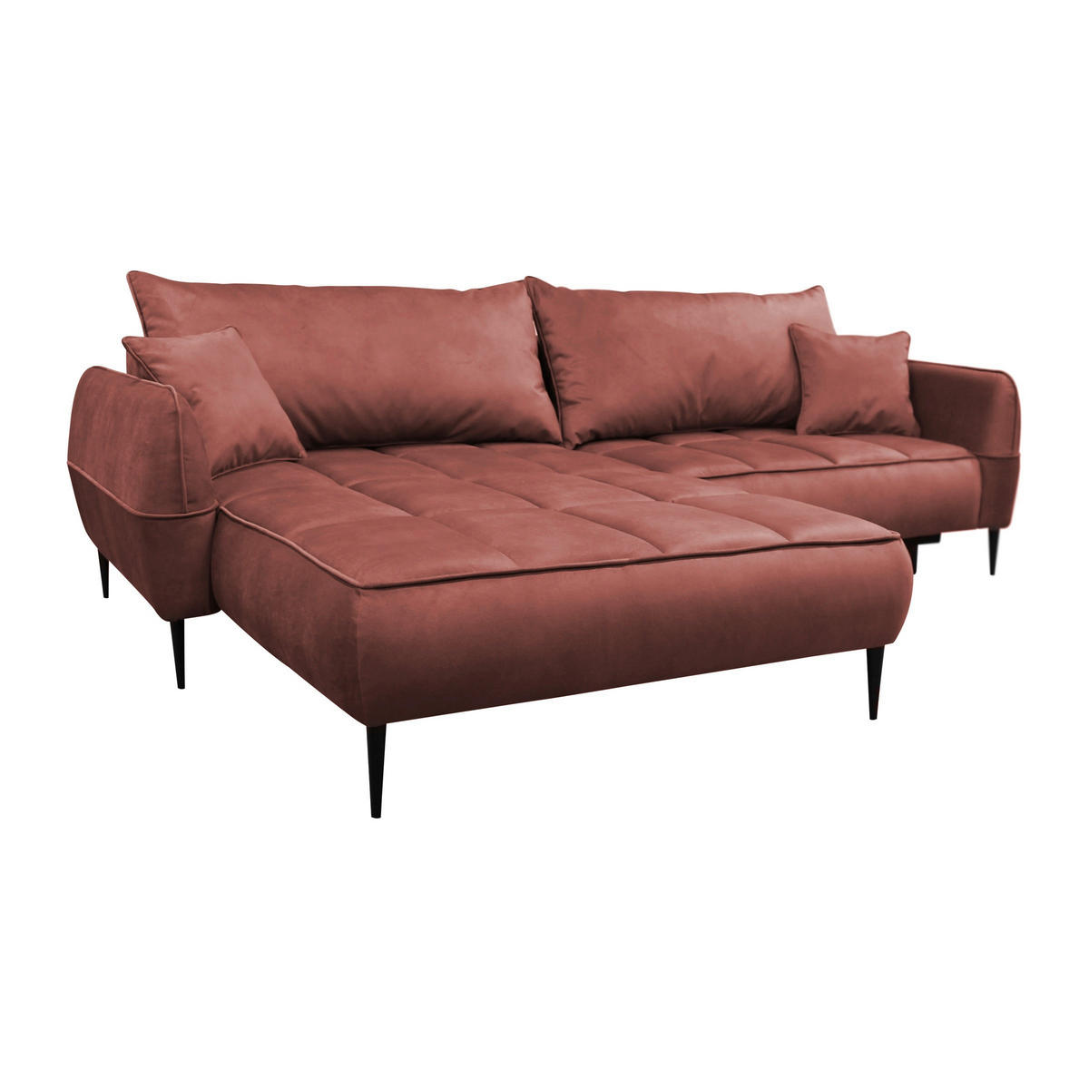 ECKSOFA in Velours Koralle  189/260 cm  - Koralle/Schwarz, Design, Textil/Metall (189/260cm) - MID.YOU