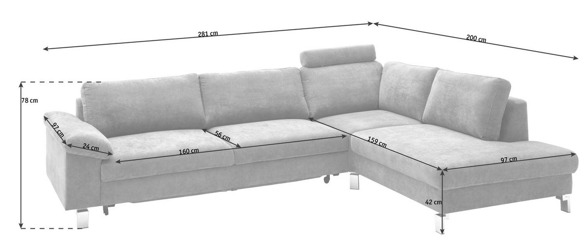 ECKSOFA in Velours Petrol  - Chromfarben/Petrol, Design, Textil/Metall (281/200cm) - Pure Home Lifestyle