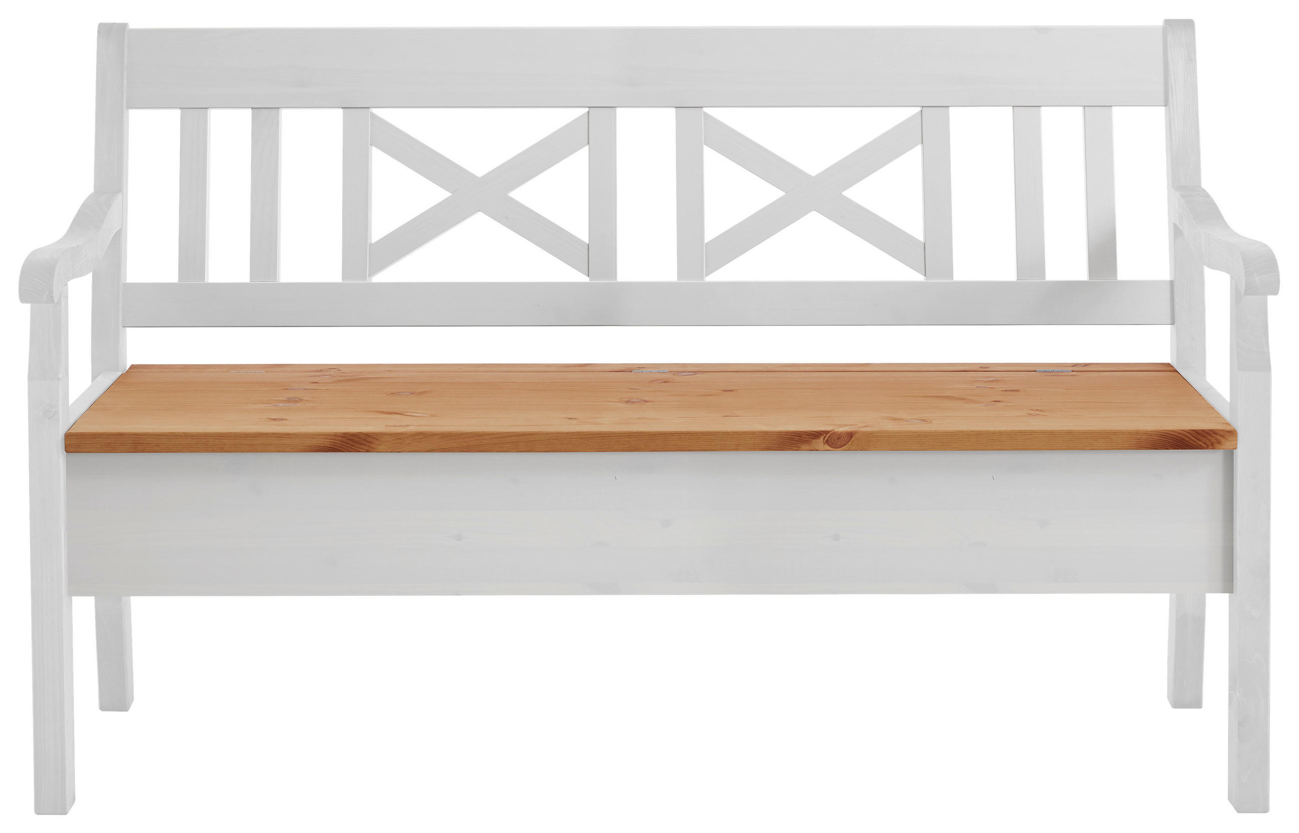 SITZBANK 148/93/58 cm Weiß, Laugenfarbig Kiefer massiv  - Laugenfarbig/Weiß, ROMANTIK / LANDHAUS, Holz (148/93/58cm) - Boxxx