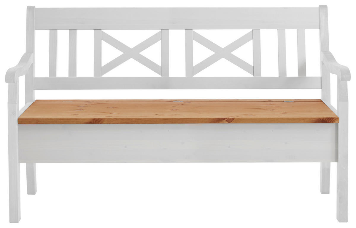 SITZBANK 148/93/58 cm Weiß, Laugenfarbig Kiefer massiv  - Laugenfarbig/Weiß, ROMANTIK / LANDHAUS, Holz (148/93/58cm) - Boxxx