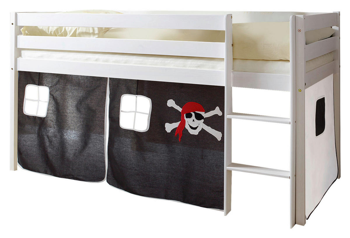 Spielbett "Malte", aus Kiefer, 90/200 cm  - Weiss/Schwarz, Natur, Holz (90/200cm) - MID.YOU