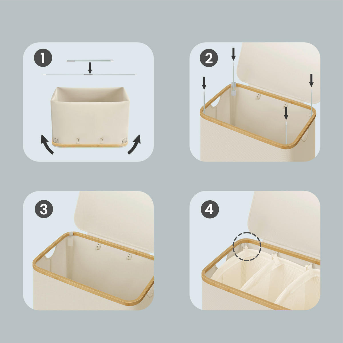 WÄSCHEKORB - Beige/Weiß, Trend, Naturmaterialien/Kunststoff (60/70,5/38,5cm) - Boxxx