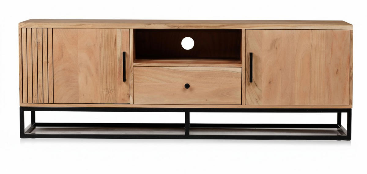 LOWBOARD  160/55/40 cm 1 Schublade(n)  - Schwarz/Naturfarben, Design, Holz/Metall (160/55/40cm) - Livetastic