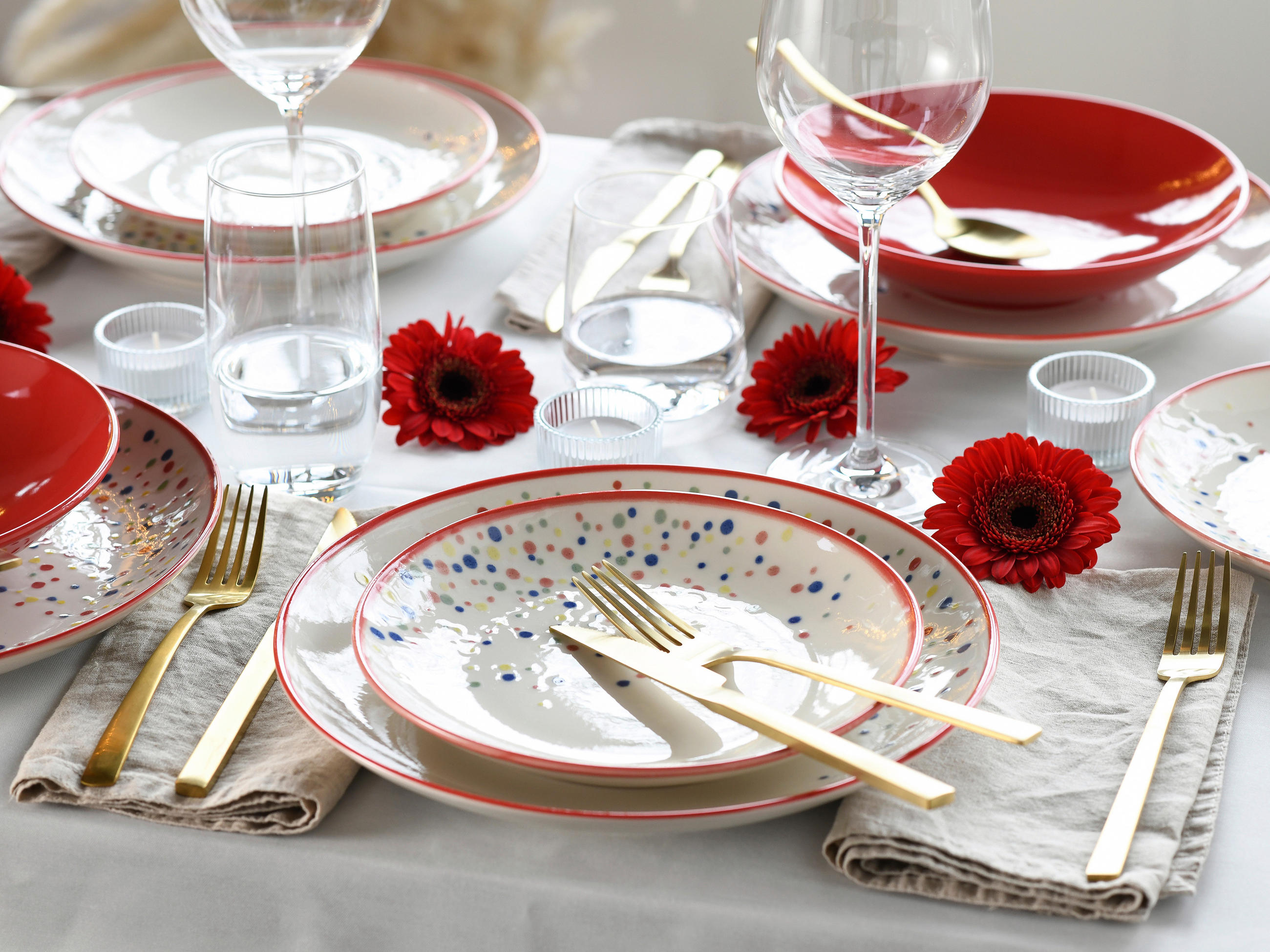 KOMPLETT SERVIS Joy Rot-bunt 16 delar  - multicolor, Basics, keramik - Creatable