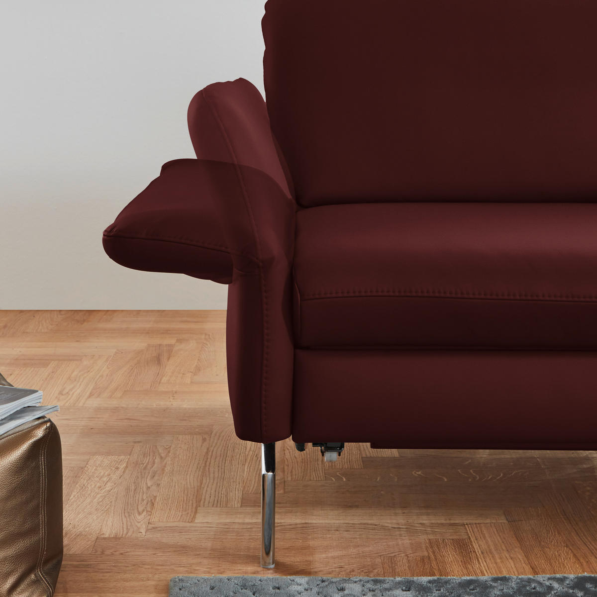 ECKSOFA in Echtleder Brombeere  284/220 cm  - Brombeere/Alufarben, KONVENTIONELL, Leder/Metall (284/220cm) - Beldomo Premium
