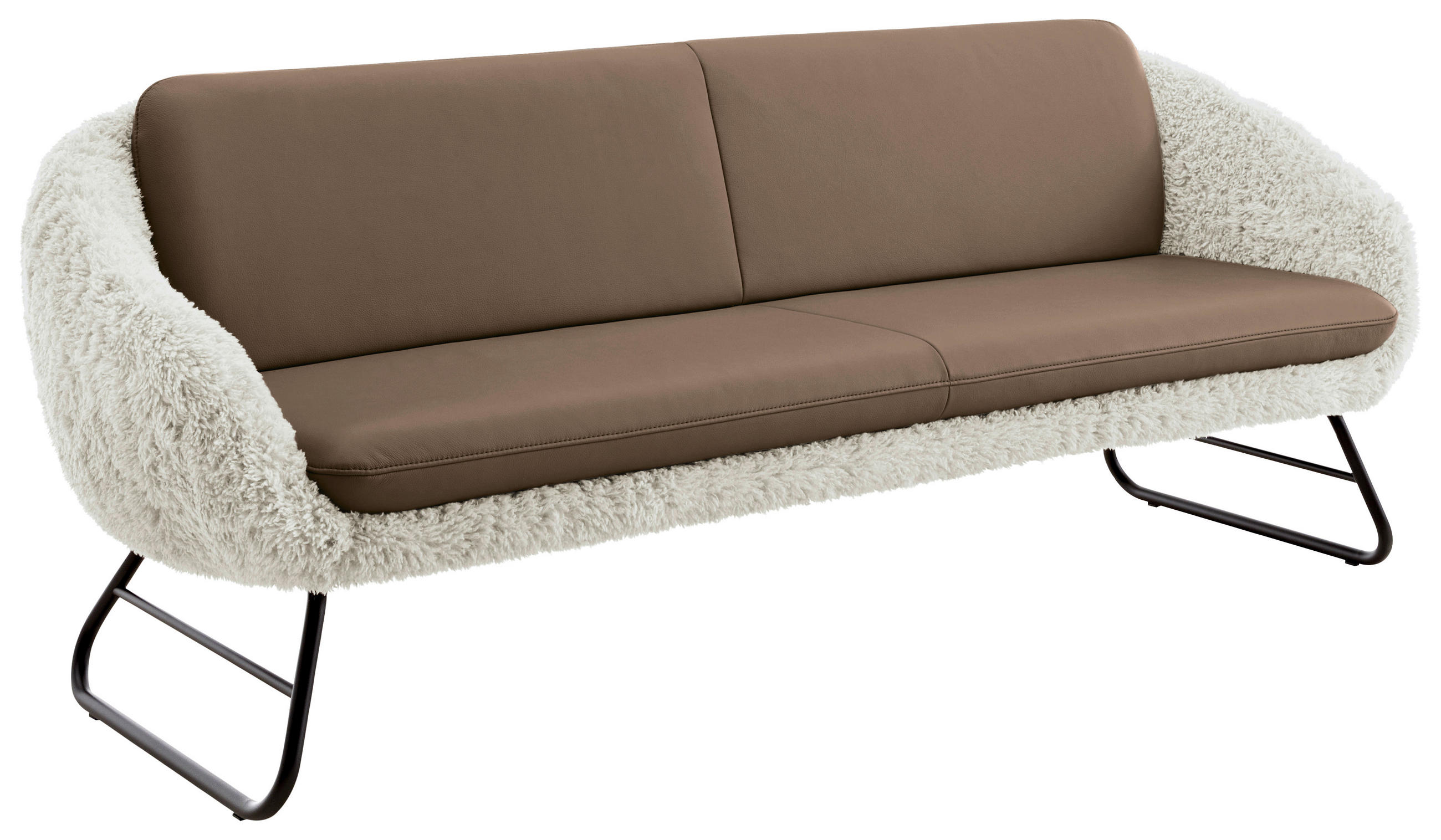 SITZBANK 219/87/78 cm  in Beige, Graubraun  - Beige/Graubraun, Design, Leder/Textil (219/87/78cm) - Koinor