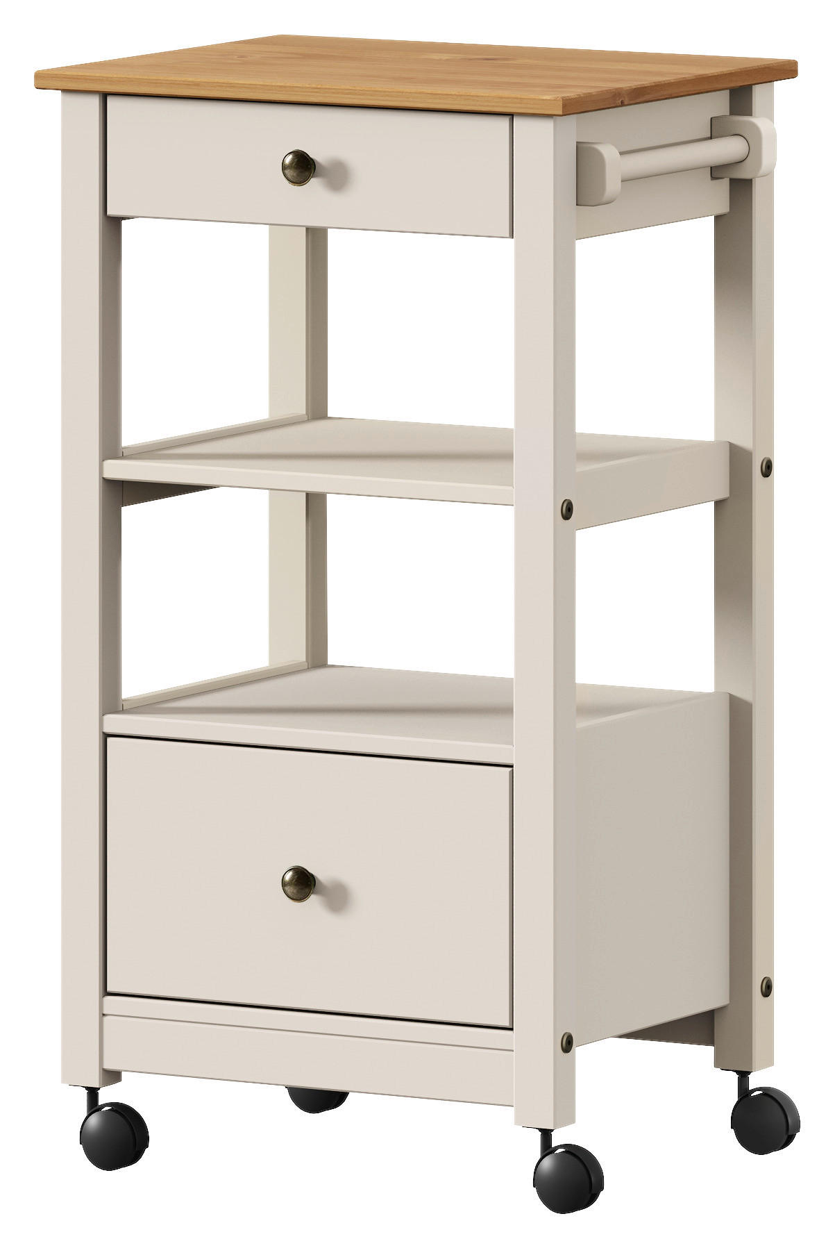 SERVIERWAGEN Pinie massiv Braun, Beige  - Beige/Zinkfarben, MODERN, Holz/Kunststoff (50/90,6/40cm) - Livetastic