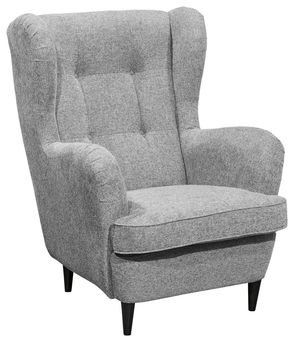 OHRENSESSEL Webstoff Grau  - Schwarz/Grau, Basics, Holz/Textil (78/102/98cm) - Carryhome