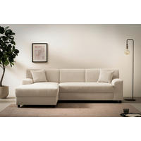 ECKSCHLAFSOFA  CAPRI 2 Creme Cord  - Creme/Schwarz, Basics, Kunststoff/Textil (146/241cm) - MID.YOU