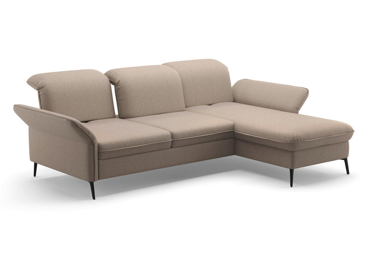 ECKSOFA in Flachgewebe Taupe  - Taupe/Schwarz, Konventionell, Textil/Metall (264/198cm) - Sit & More