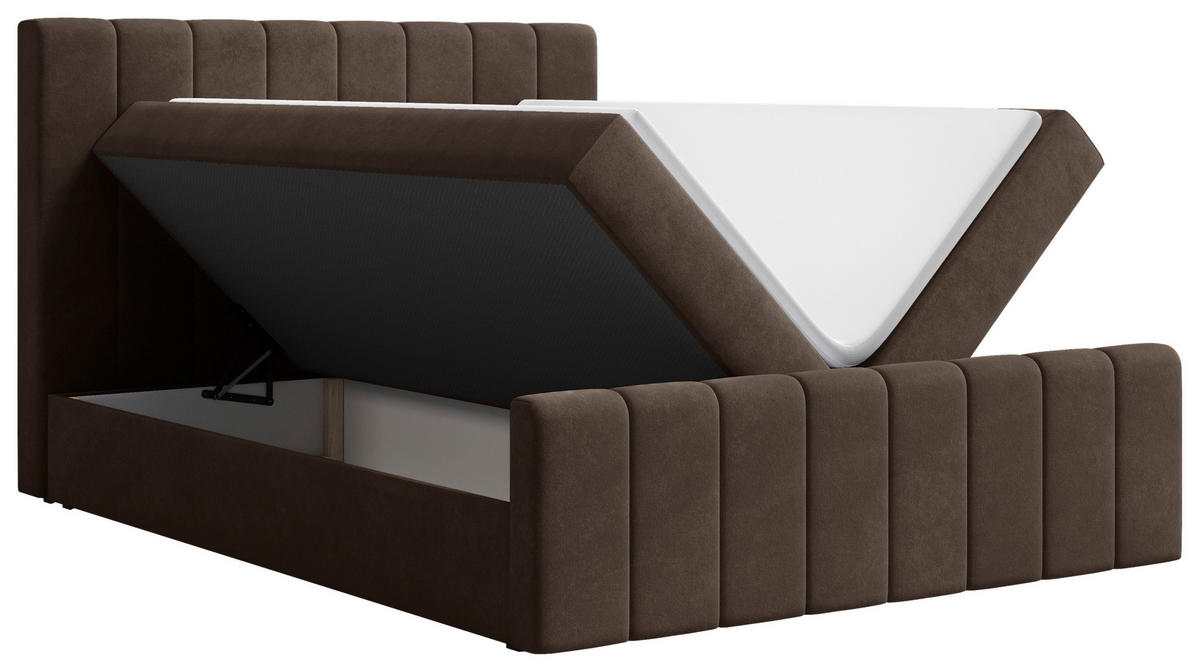 BOXBETT 160/200 cm,  in Dunkelbraun, Bettkasten, Topper, H2 + H3 = mittel + fest  - Dunkelbraun/Schwarz, MODERN, Holz/Kunststoff (160/200cm) - Livetastic