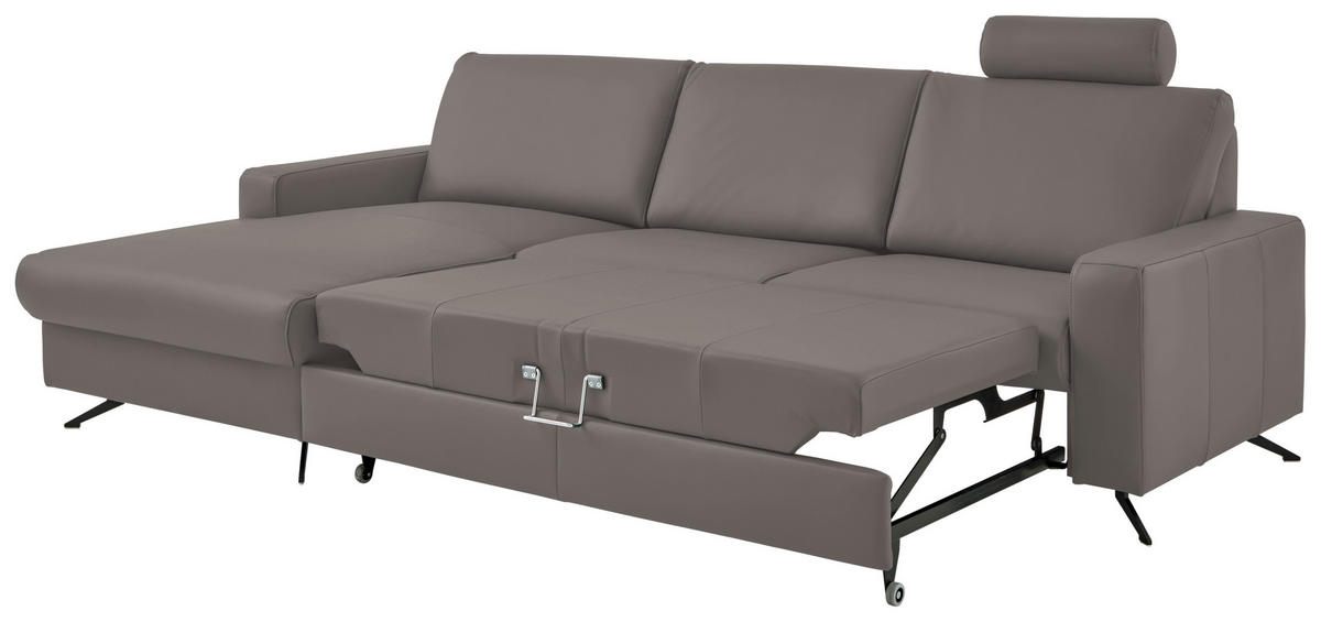 ECKSOFA in Echtleder Hellgrau  - Hellgrau/Schwarz, Design, Leder/Metall (165/267cm) - Beldomo Premium