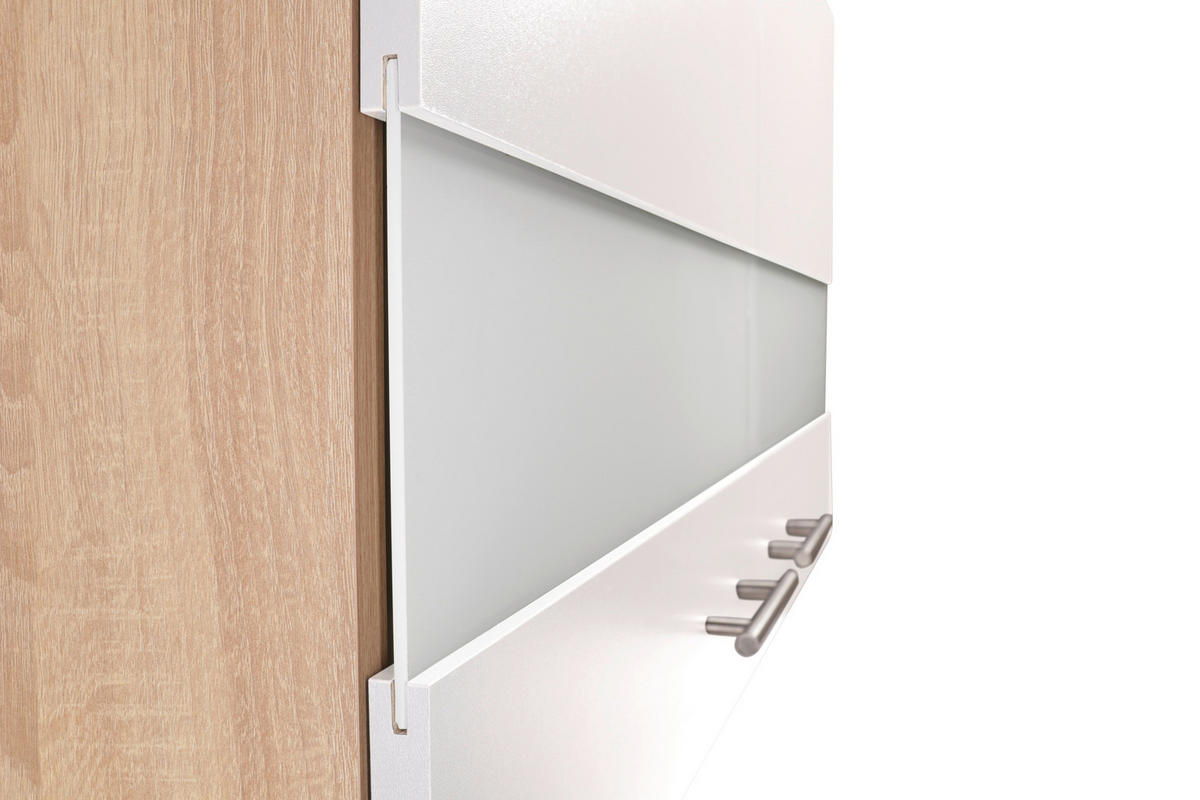 BUFFET 100/200/60 cm  in Weiß, Eichefarben  - Eichefarben/Silberfarben, Basics, Glas/Holzwerkstoff (100/200/60cm) - Respekta