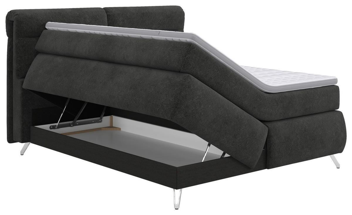 BOXSPRING-ÁGY 180/200 cm  antracit  - króm/antracit, Basics, faalapú anyag/textil (180/200cm) - Carryhome