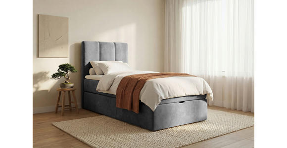BOXBETT 70/200 cm,  in Grau, Matratze, gepolstertes Kopfteil, Bettkasten, Topper, H3 = fest  - Schwarz/Grau, Design, Holzwerkstoff/Kunststoff (70/200cm) - Esposa