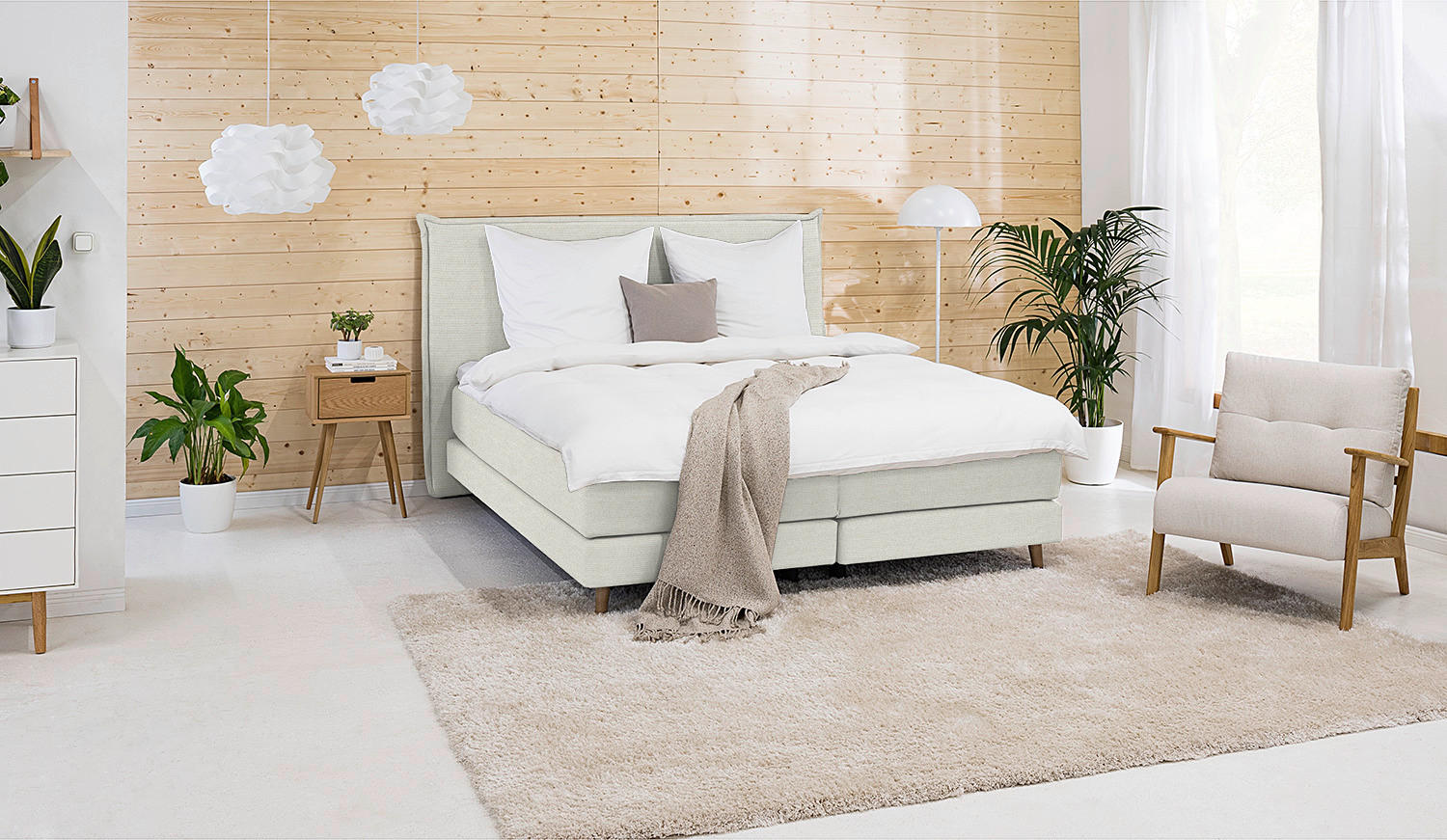 BOXSPRINGBETT 160/200 cm  in Creme  - Eichefarben/Creme, Design, Holzwerkstoff/Textil (160/200cm) - home24