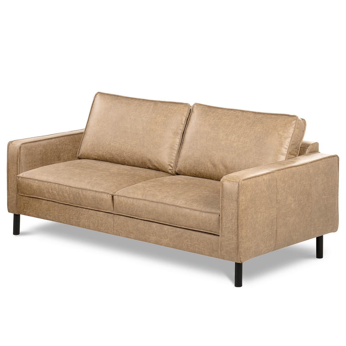 3-SITZER-SOFA  in Lederlook Echtleder Sandfarben Modern  - Sandfarben/Schwarz, Design, Leder/Textil (188/85/92cm) - Livetastic