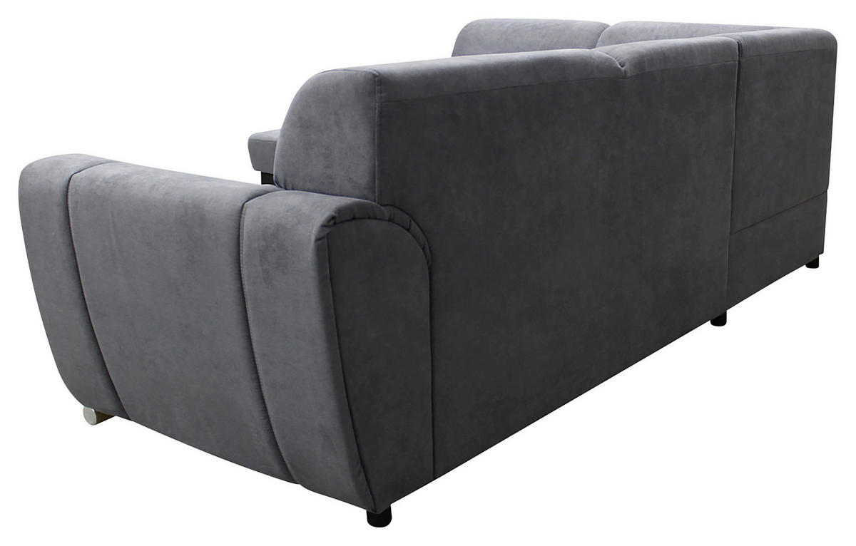 ECKSOFA in Velours Grau, Schwarz  196/255 cm  - Silberfarben/Schwarz, Design, Kunststoff/Textil (196/255cm) - MID.YOU