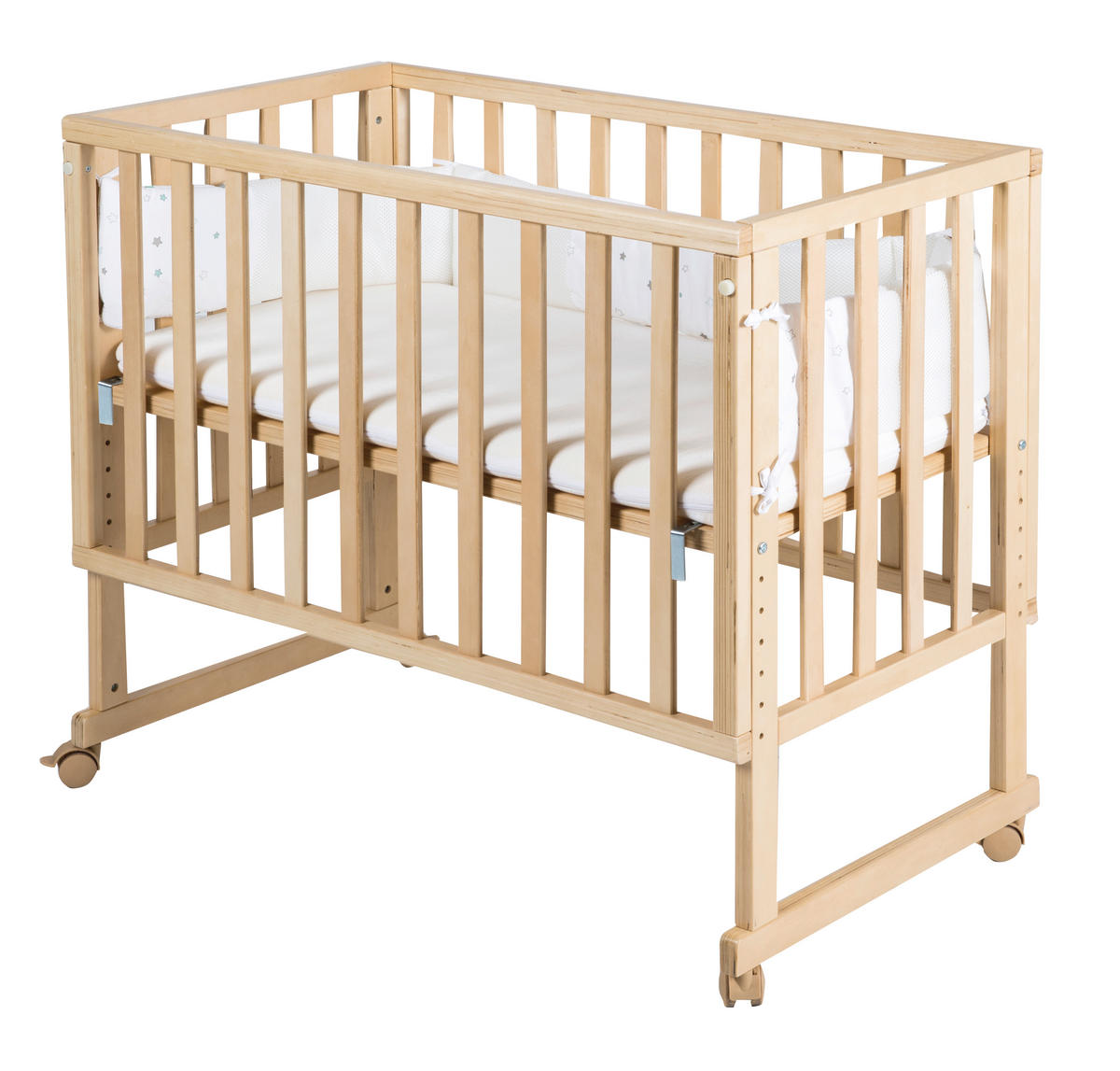 BEISTELLBETT Stubenbett 3 in 1 Sternenzauber  - Hellgrau/Naturfarben, Basics, Holzwerkstoff/Textil (49,5/85,5/90cm) - Roba