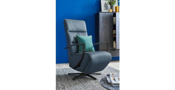 RELAXSESSEL in Leder Graublau  - Graublau/Schwarz, Design, Leder/Metall (64/112/80cm) - Cantus