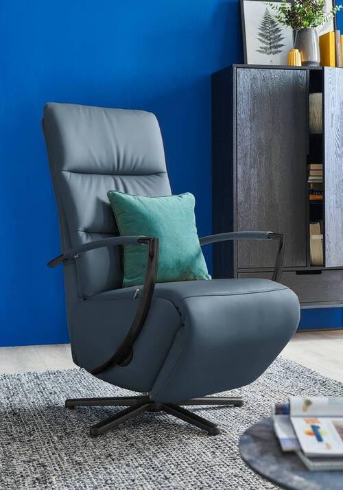 RELAXFÅTÖLJ i läder gråblå  - gråblå/svart, Design, metall/läder (64/112/80cm) - Livetastic