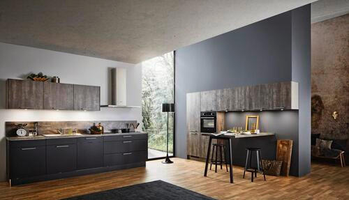 EINBAUKÜCHE LASER SOFT  - Schwarz/Grau, Design, Holzwerkstoff - Moderano