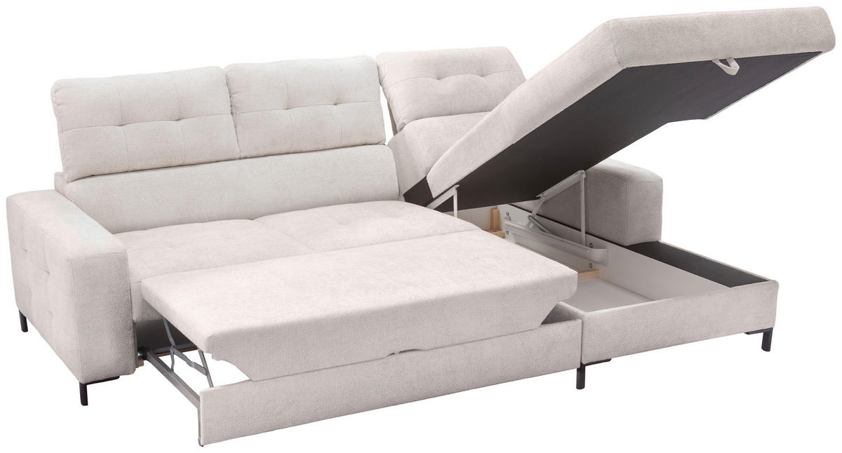 ECKSOFA in Struktur Beige  - Beige/Schwarz, Design, Textil/Metall (255/176cm) - Livetastic