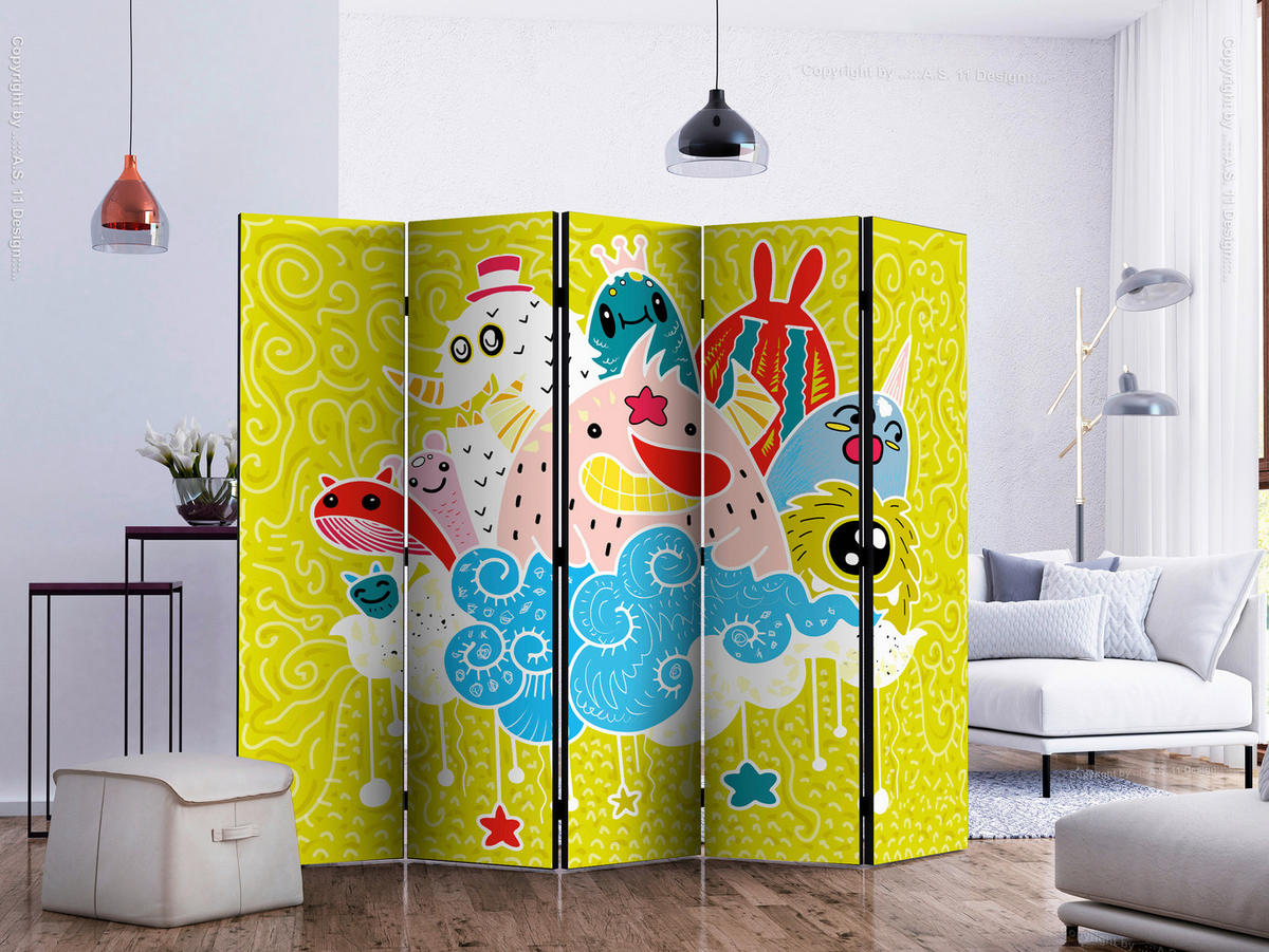 PARAVENT mit 5  Flügel - Multicolor, Basics, Holz/Textil (225/172/3cm) - artgeist