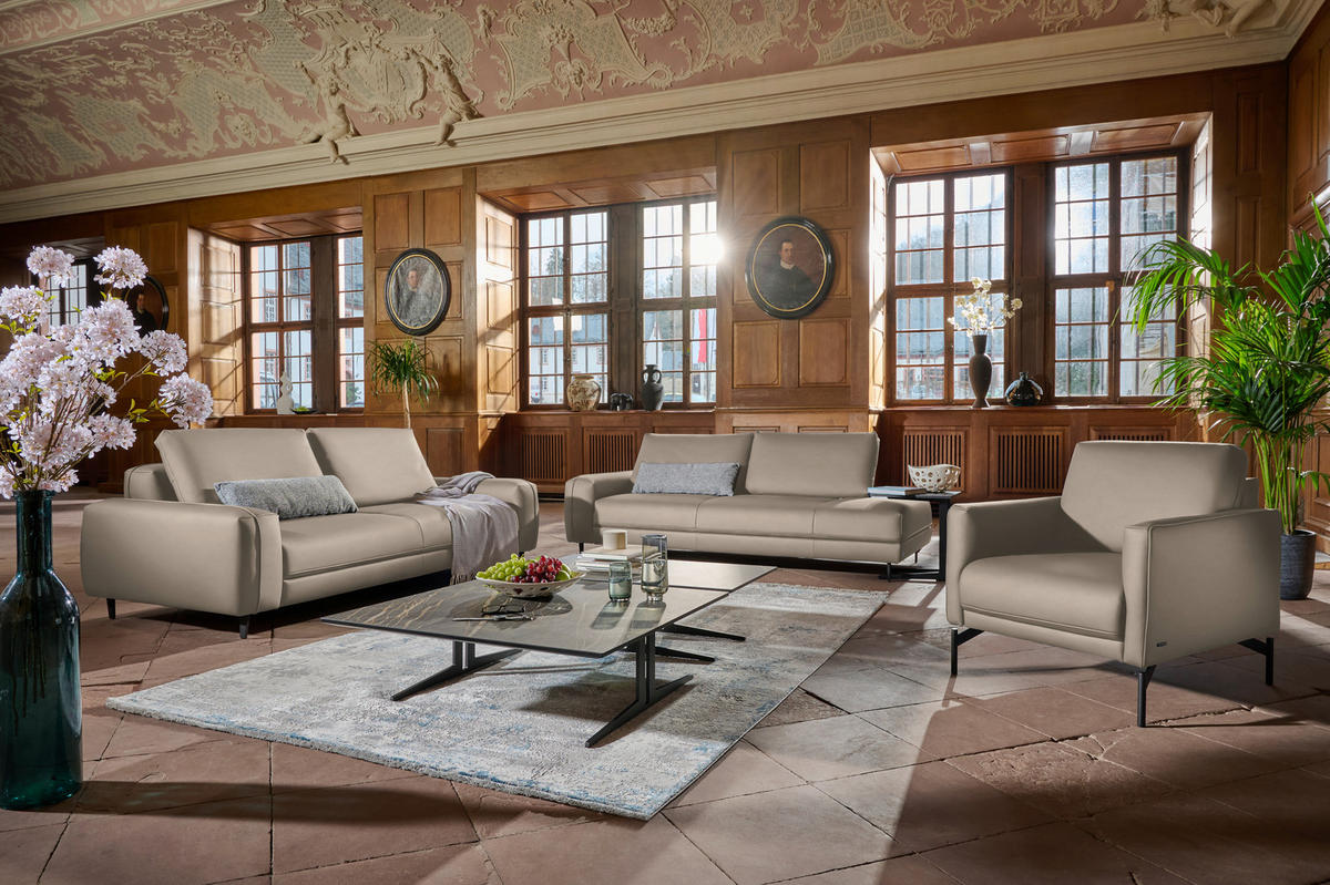 3-SITZER-SOFA  in Echtleder Greige   - Greige/Anthrazit, Design, Leder/Metall (230/70/109cm) - Johann Jakob