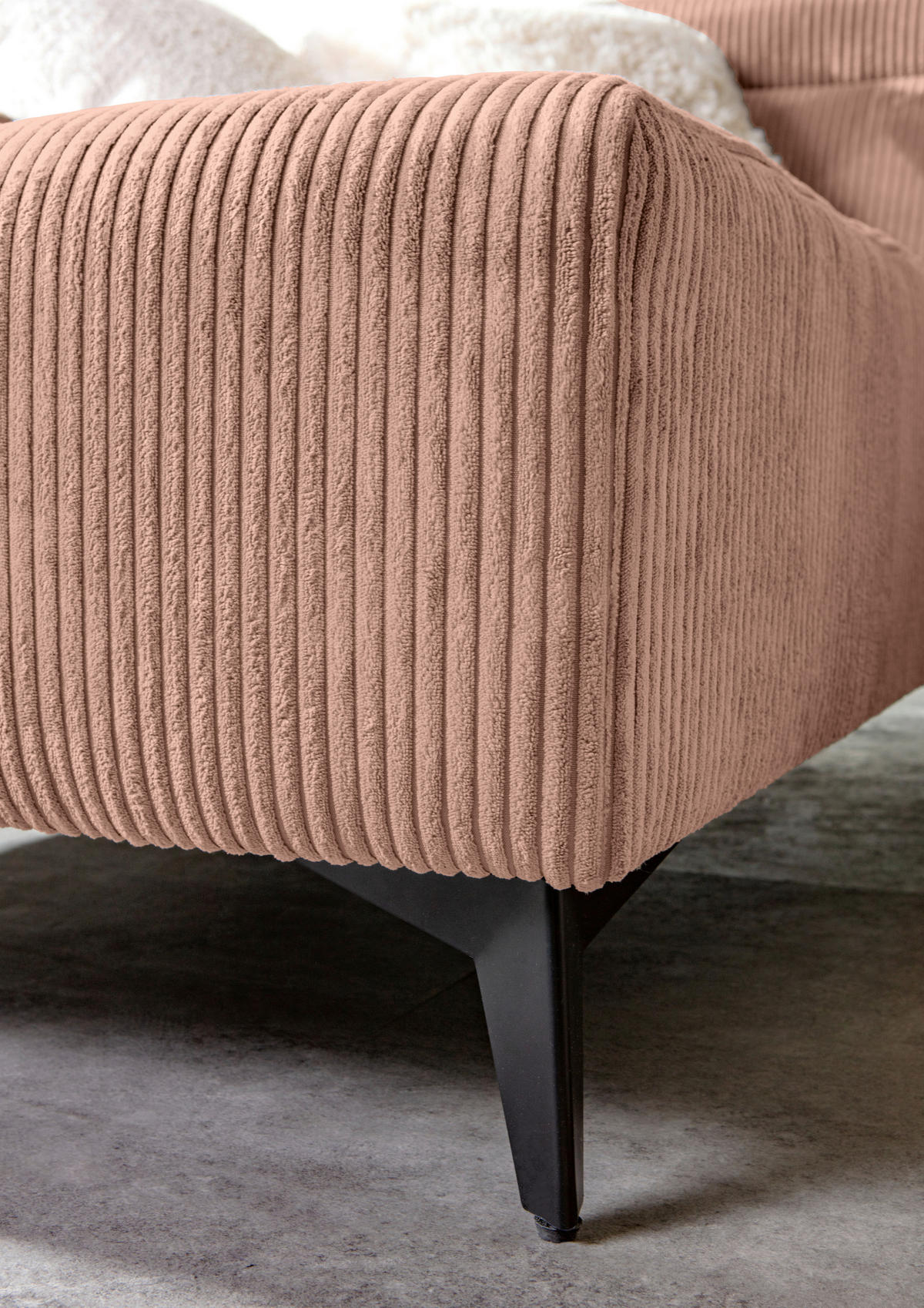 ECKSOFA Altrosa Cord Rücken echt, Kopfteilverstellung, Sitzvorzug  - Schwarz/Altrosa, KONVENTIONELL, Textil/Metall (170/257cm) - Carryhome