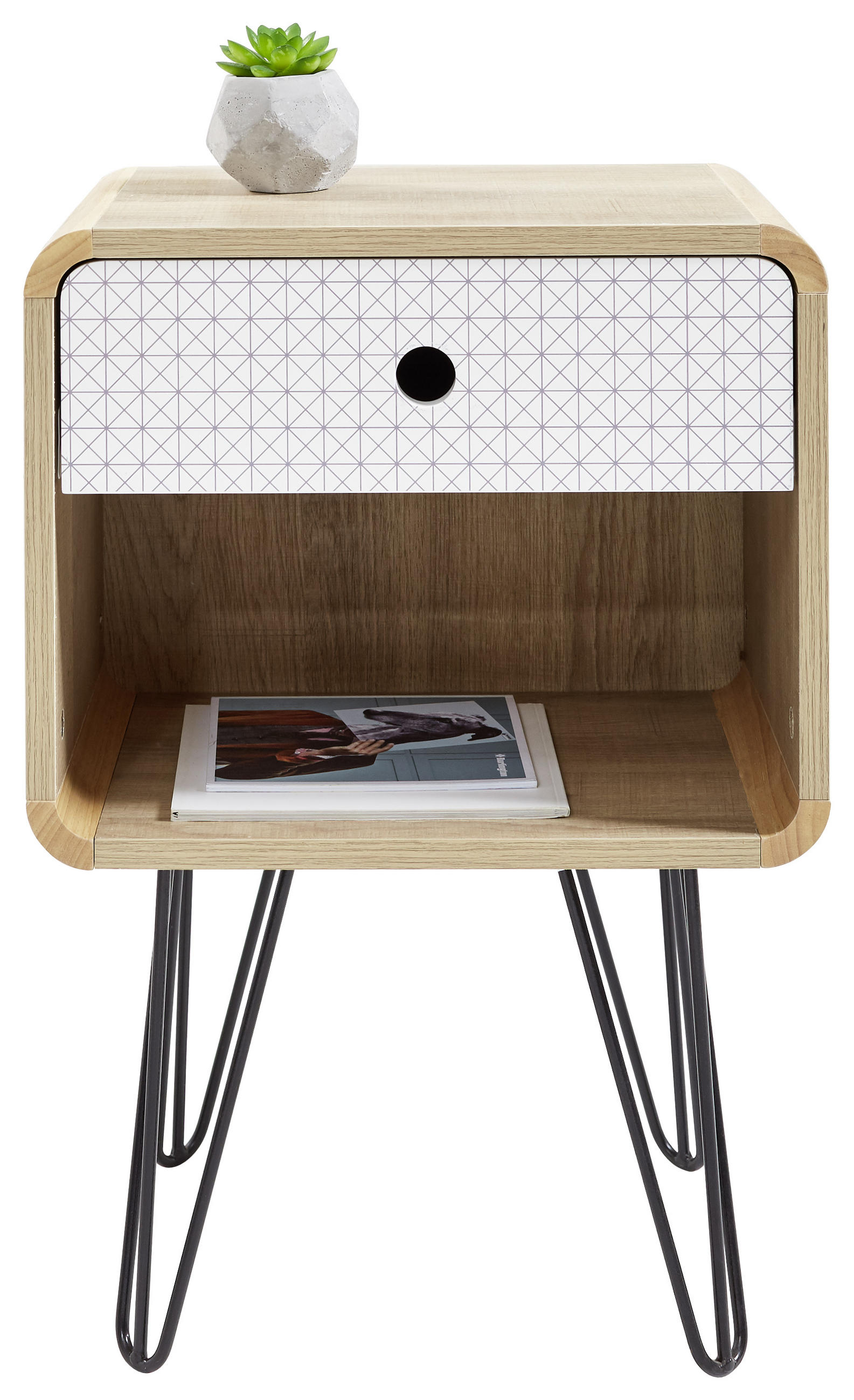 NOĆNI ORMARIĆ bijela, boje hrasta, siva, crna   - bijela/siva, Design, drvni materijal/metal (40/58/29,5cm) - Carryhome