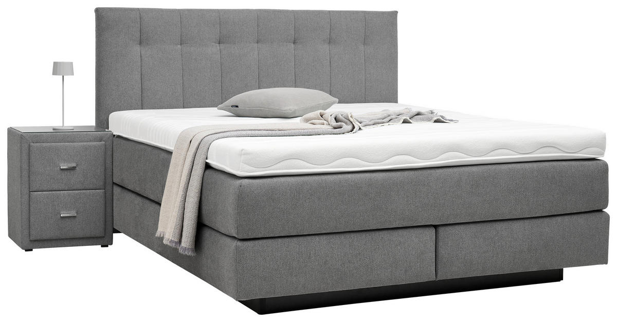 BOXSPRINGOVÁ POSTEĽ, 180/200 cm, sivá - čierna/sivá, Design, kompozitné drevo/textil (180/200cm) - Beldomo - Sleep