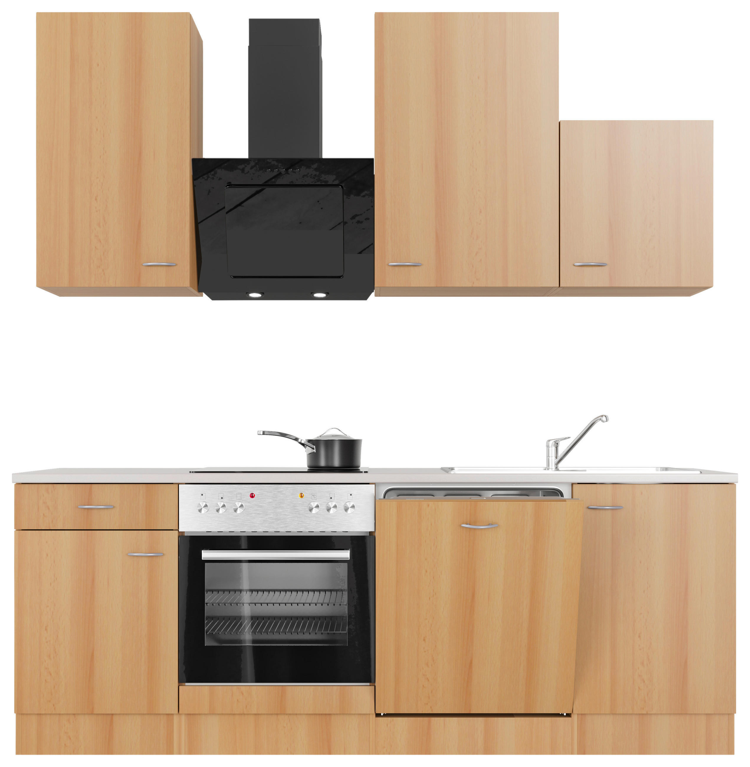 KÜCHENBLOCK 220 cm in Buchefarben - Edelstahlfarben/Beige, MODERN, Holzwerkstoff/Kunststoff (220cm) - FlexWell