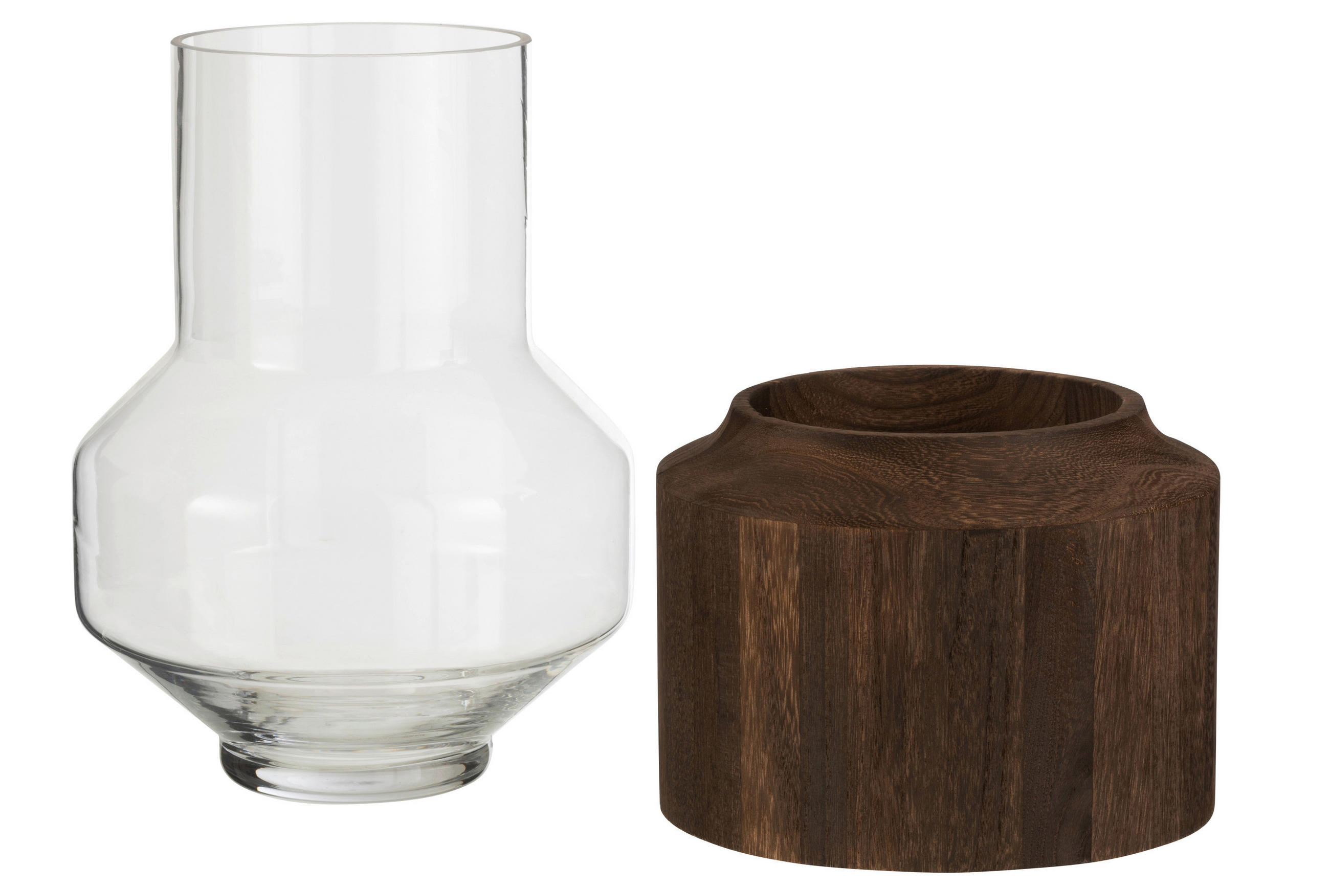 VASE  - Transparent/Braun, Design, Glas/Holz (23/23/31cm) - Ambia Home