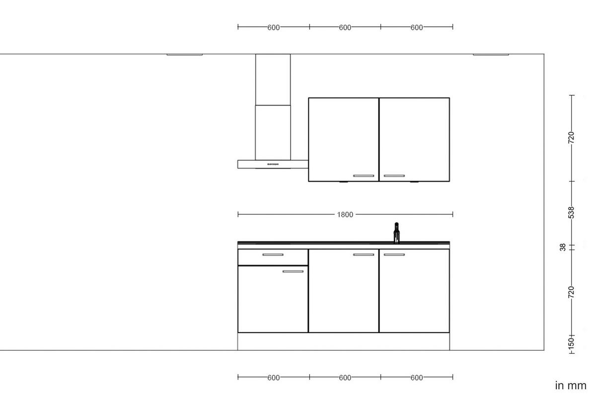 KUHINJSKI BLOK BREZ APARATOV - črna/barve hrasta, Moderno, kovina/leseni material (180cm) - Celina Home